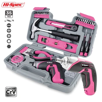 

Hi-Spec 35pc 4V USB Electric Screwdriver Li-ion Pink Home DIY Household Tool Set Hand Tool Kit for Gril Lady Women