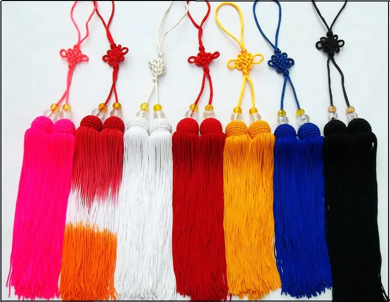 Высокое качество длинный нож для ушей Мулан веер меч с узлом шип красный/желтый |