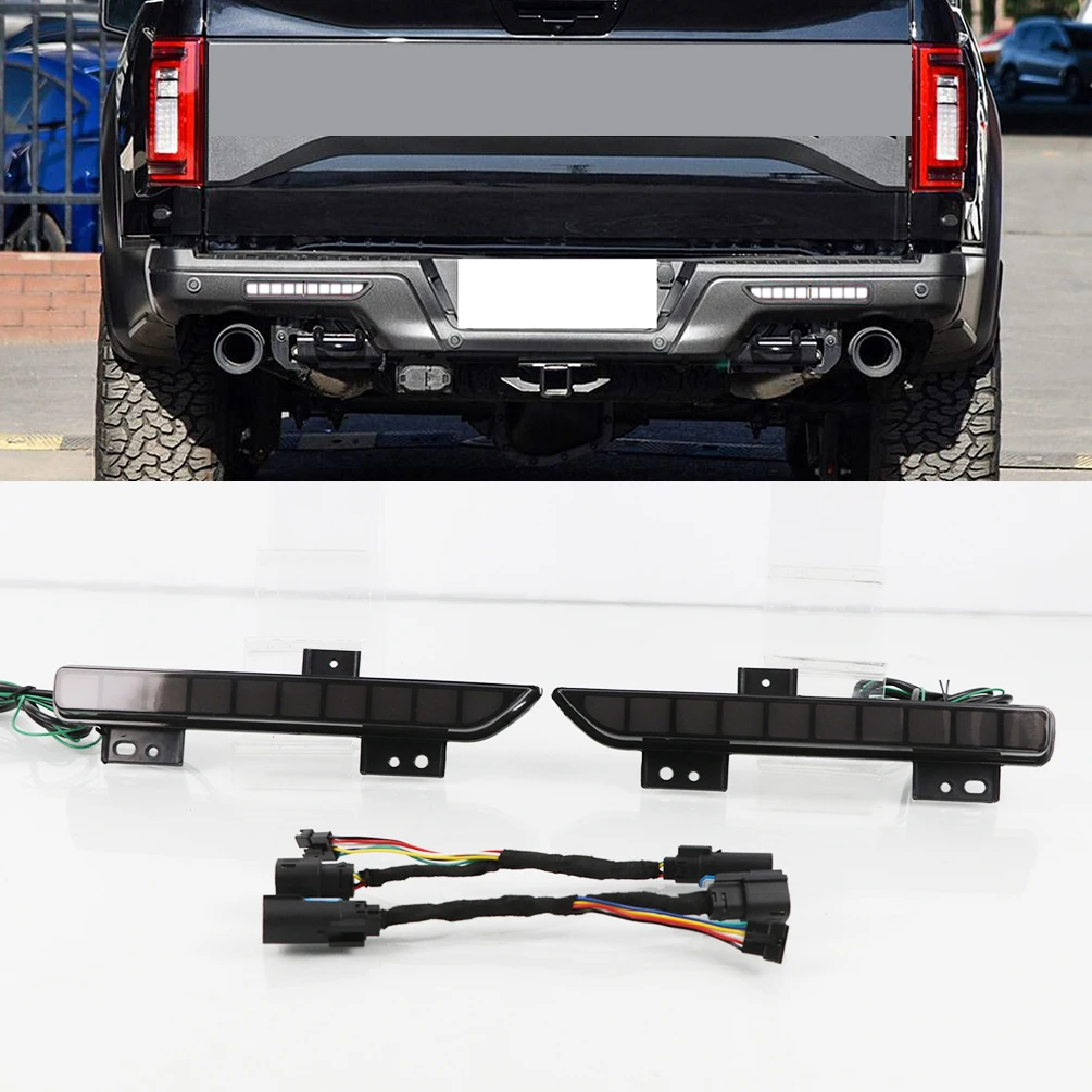 2 Pieces Turn Signal Yellow Car LED Rear Bumper Lights 4 Functions Tail Brake Lamp for Ford Raptor F-150 2016 2017 2018 | Автомобили и