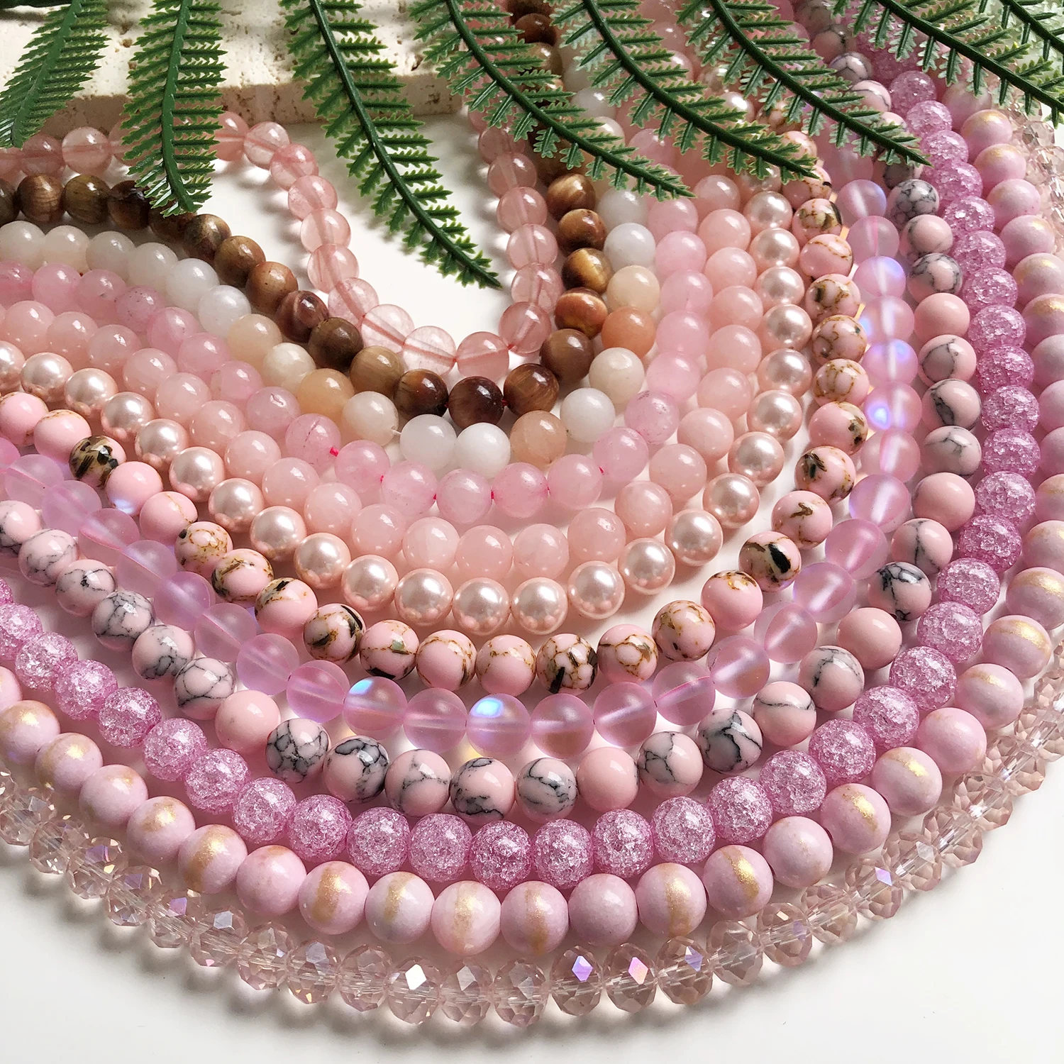 Natural Stones Pink Quartzs Crystal Cat Eye Howlite Jades Pearl Round Loose  Space Beads for Jewelry Making DIY Bracelet Charms