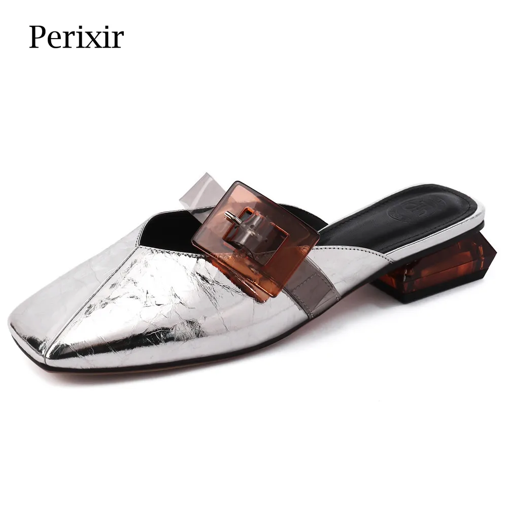 Женские мюли Perixir туфли-лодочки с большой пряжкой небольшой квадратный мыс на