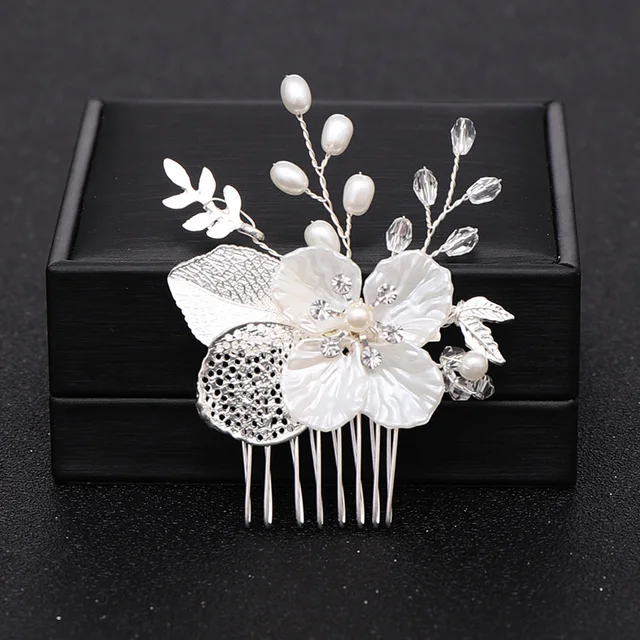 Silver Color Pearl Crystal Wedding Hair Combs Hair Accessories for Bridal Flower Headpiece Women Bride Hair ornaments Jewelry Silver