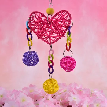 

Parrot bird love vine toy Parakeet Cage Wood Swing Pentagon Wind chimes Bell Rattan Bite Home Decoration Accessories