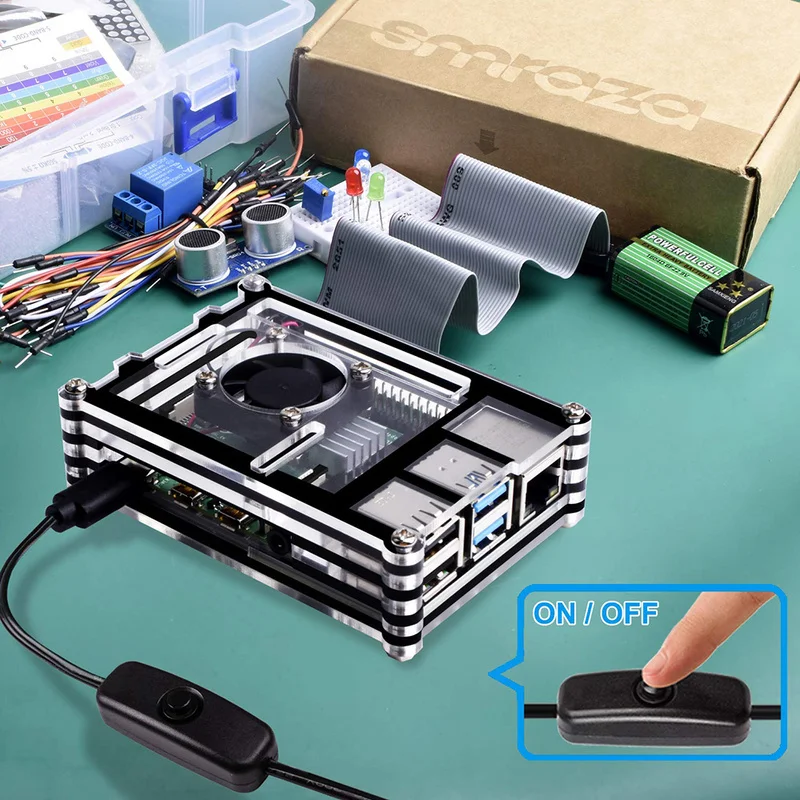 

Suitable for Raspberry Pi Model 4B GT9A Acrylic Case with Cooling Fan Clear Acrylic Case Enclosure Box for Raspberry Pi4 Model B