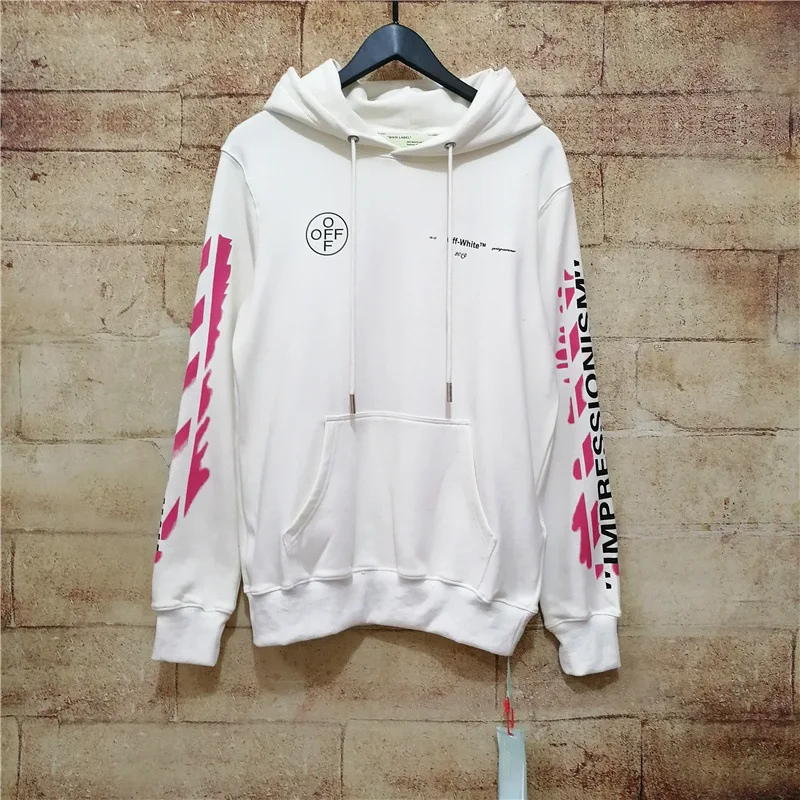 19SS OFF-WHITE OW 99 рендеринг розовый граффити с капюшоном мужская Толстовка - Цвет: Белый