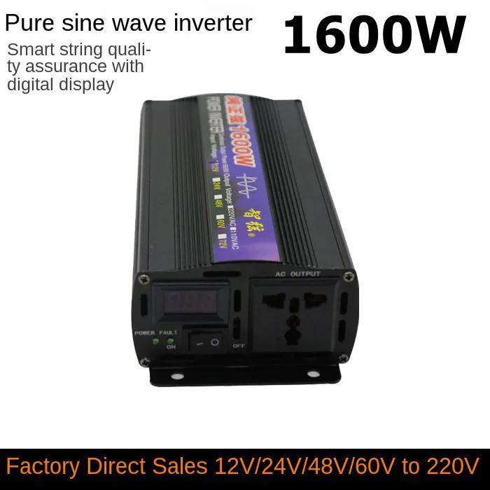 Convertitore Di Potenza A Tensione Sinusoidale Pura Da 1600W 12V / 24V / 48V / 60V Inverter Portatile Per Auto Inverter Solare Inverter Domestico