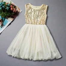 Новое поступление, летнее Модное детское платье для детей платье принцессы для девочек без рукавов с О-образным вырезом на шее милое Сетчатое платье с пайетками; платье для девочек; подарок на день рождения
