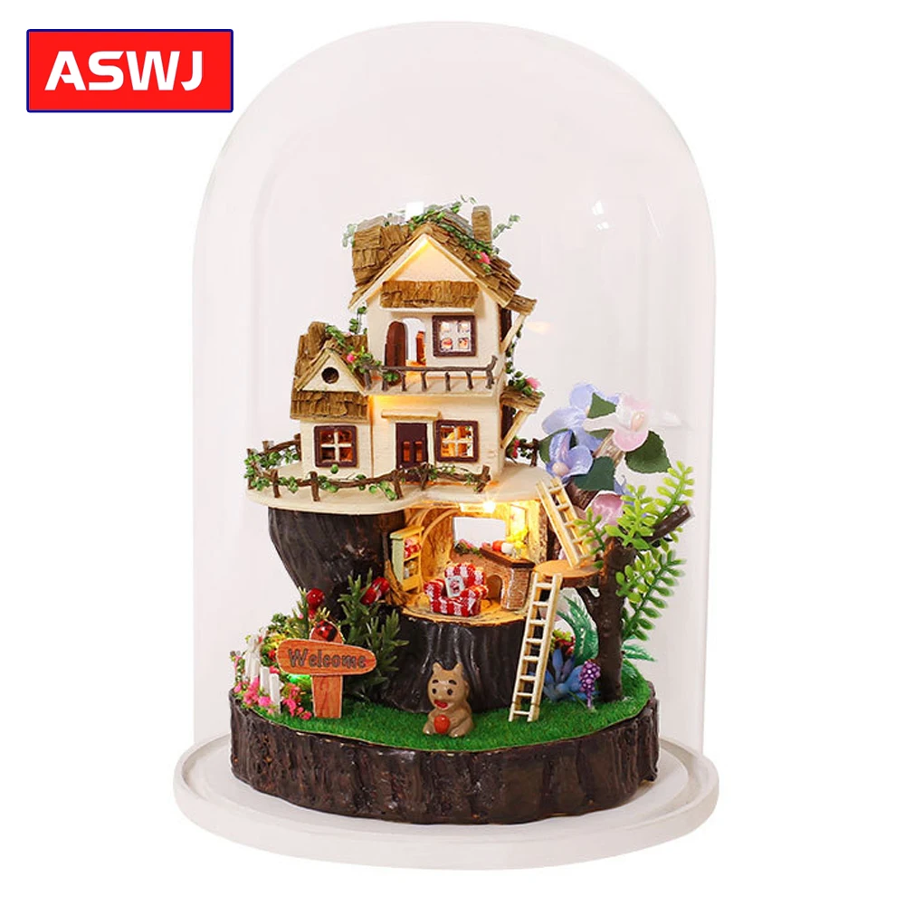 Самодельный стеклянный шар деревянные кукольные домики миниатюрный кукольный домик с деревянная мебель для дома время ожидания игрушки