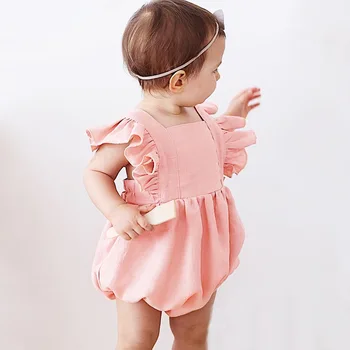 

2020 Newborn Baby Girl Clothes Baby Summer Clothing Ruffled Sleeveless Solid Bodysuit Solid Playsuit Jumpsuit Outfits Sunsuit
