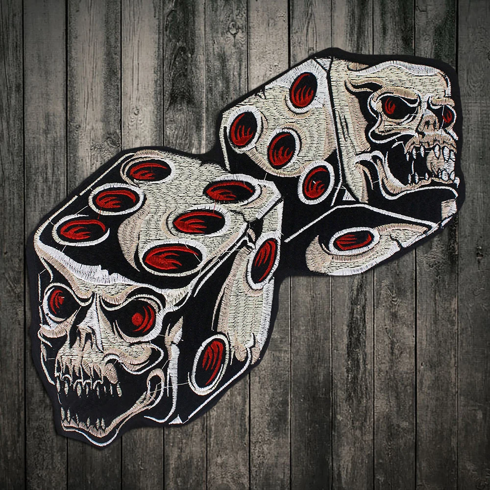 Dice Skull Patches Skull Patch Iron On Embroidered Patch for Jacket Clothes Vest DIY Apparel Accessories Sewing Applique