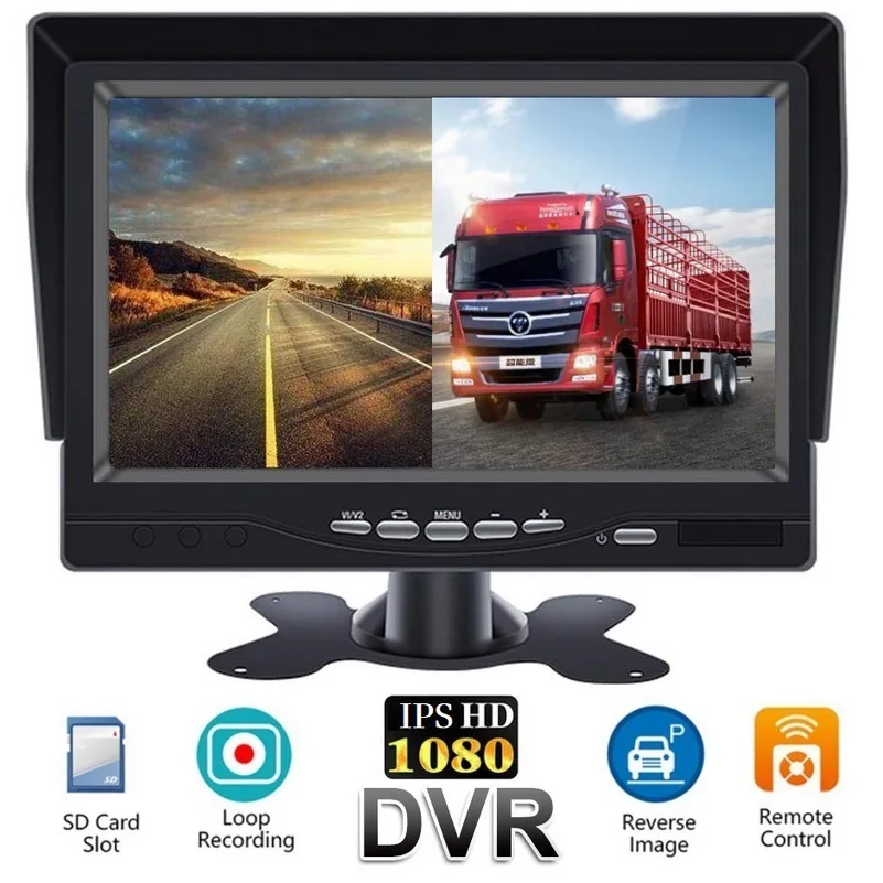

2020 Update AHD Car Monitor for Cars SUVs Vans Pickups Trucks 7 Inch HD 1024x600 IPS Screen With 2 Channels and DC12V-36V