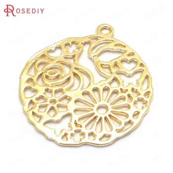 

(37627)6PCS 34x30MM 24K Gold Color Brass Round Flower Charms Pendants Jewelry Making Supplies Diy Findings Accessories