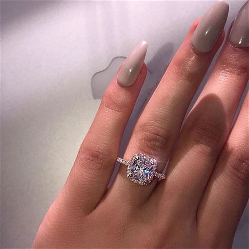 Kopen Vierkante Real Sliver S925 Diamond Ring voor Vrouwen Fashion Bague Wedding Bizuteria 2 Karaat Edelsteen Witte Topaz 925 Sieraden Ring doos