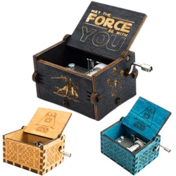 Movie Game May The Force Be With You Theme Handmade Engraved Wooden Music Box Crafts Cosplay Prop