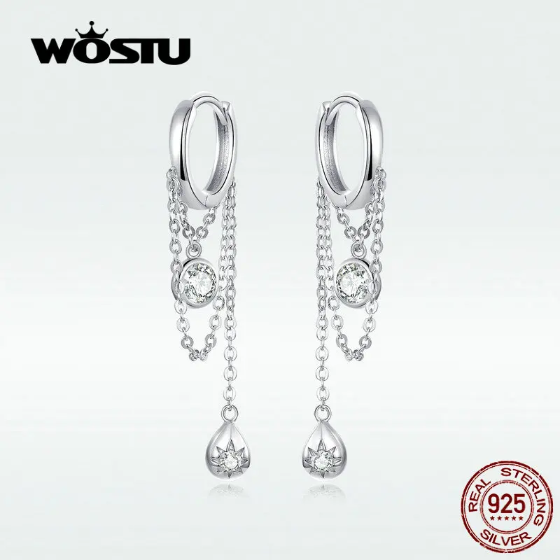 WOSTU 925 пробы серебряные прозрачные циркониевые серьги для женщин простой стиль изготовление сережек ювелирные изделия Свадебные BKE638