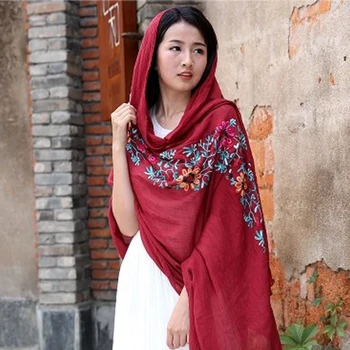 

Women's scarf national wind shawl women's niber cotton hemp air conditioner sun proof embroidery scarf scarf women 170*90cm