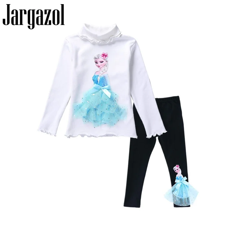 Cena Nastoletnie dziewczyny odzież jesień stroje Elsa haft koszula z długim rękawem i sofia księżniczka legginsy z lodowym wzorem słodkie ubrania dla dzieci kostium