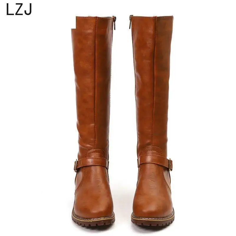 Skup LZJ HOT New Arrival buty jeździeckie plac Med Heel futro platformy zimowe buty do kolan kobiet buty motocyklowe buty do pracy