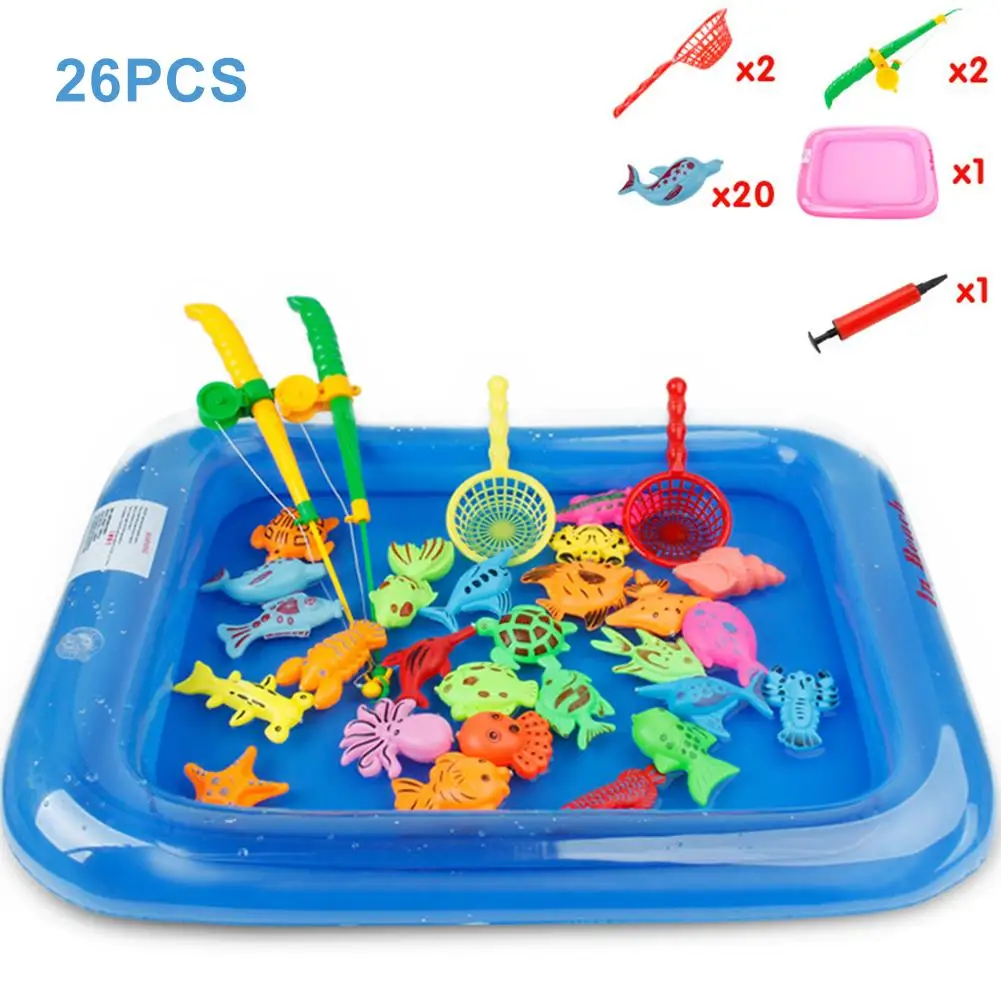 

26PCS/Set Floating Fishing Game Kids Bath Toys Fishing Magnetic Toys Inflatable Swimming Pool Bathtub Toy Set