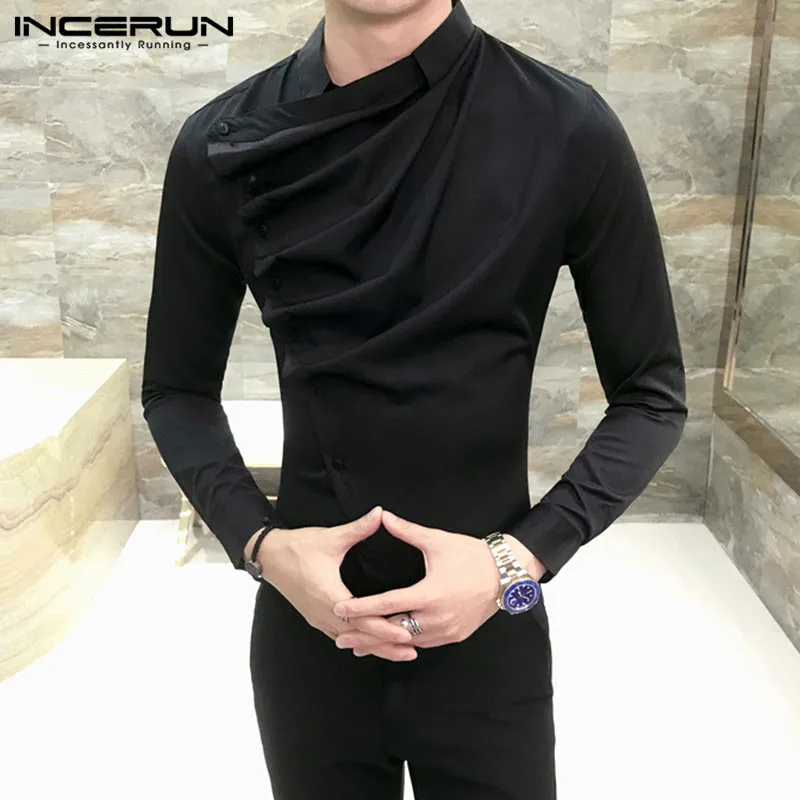 Najtaniej Gotycka koszula męska osobowość jednolity kolor z długim rękawem klubowa strona męska sukienka koszula stylowa formalna Casual topy INCERUN