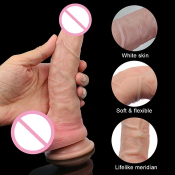 Double Layer Liquid Silica Gel Huge Dildo Sex Toys for Women Big Dicks Soft Penis Strong Sucker G-spot Anal Clitoris Stimulate 5