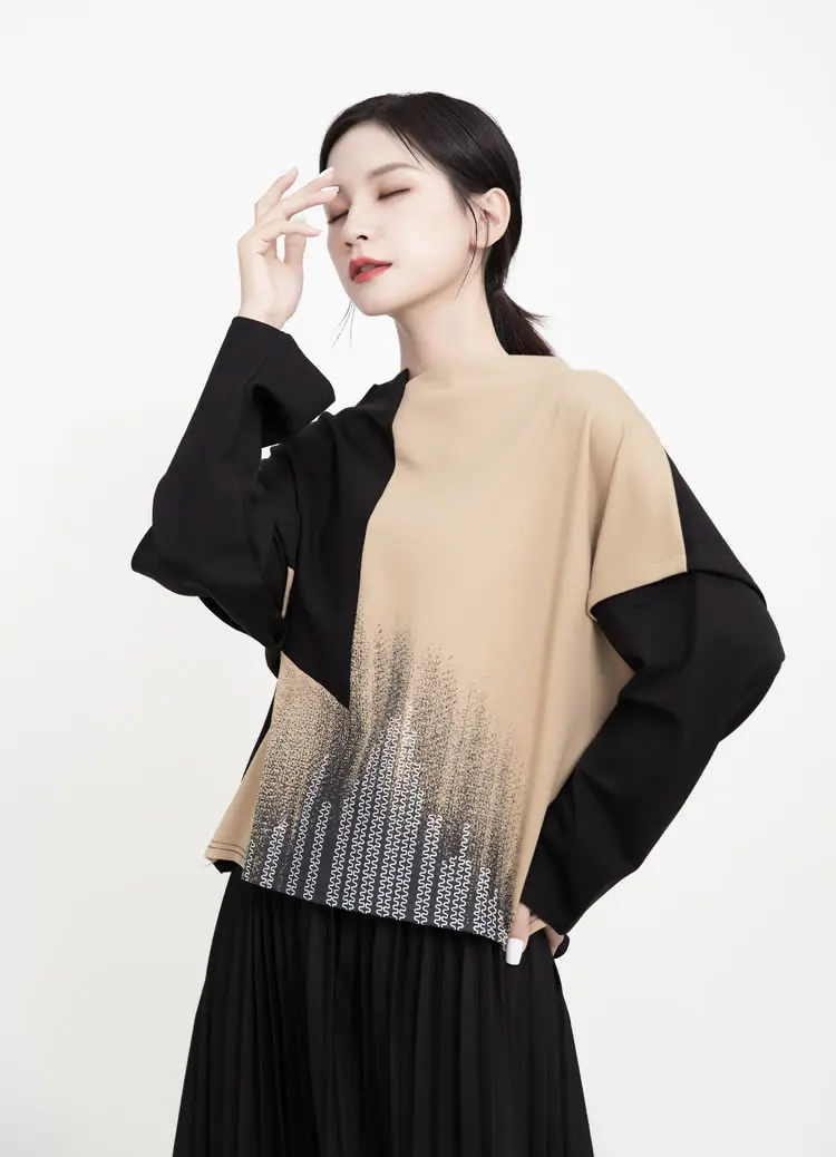 XITAO Patchwork Hit Color Letter Print Sweatshirt Women Clothes Fashion Loose Match All Stand Collar Autumn New XJ2406