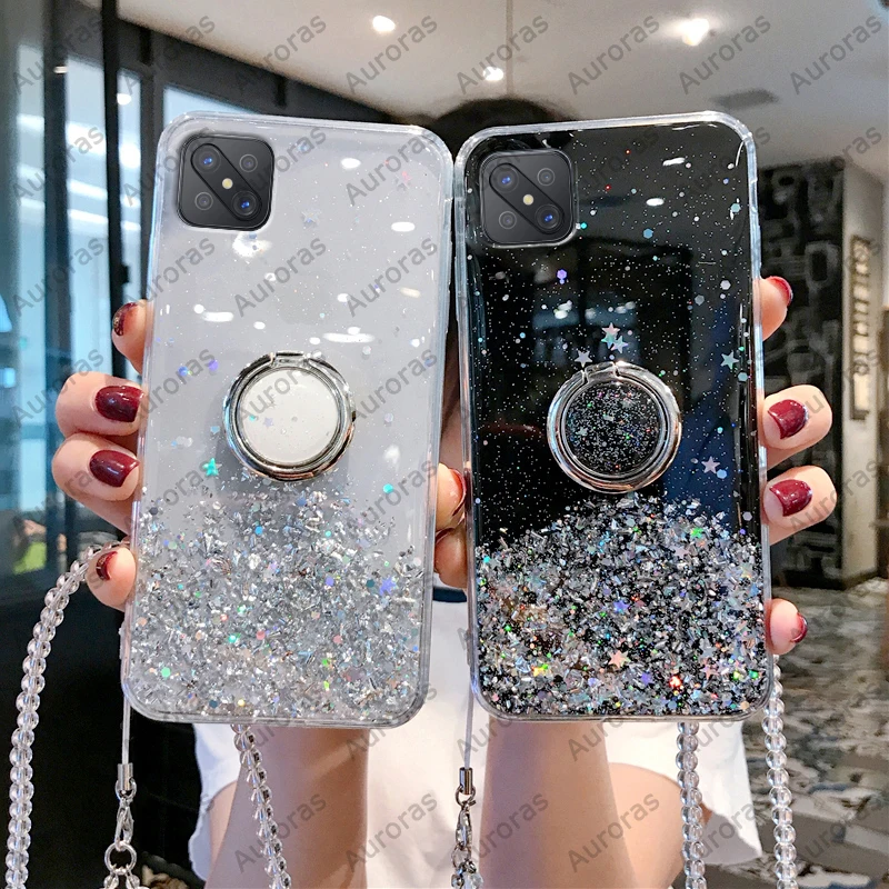 Auroras Блестящие Блестки для OPPO Reno 4Z 5G чехол звездное небо Звезды Луна с кольцом Reno4 Z
