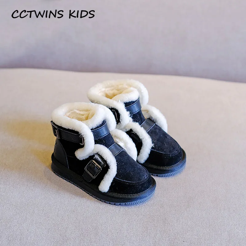 CCTWINS/детская обувь; коллекция года; зимняя обувь из натуральной кожи для маленьких мальчиков; модные зимние ботинки для детей; брендовые короткие ботинки для девочек; SNB135 - Цвет: Черный
