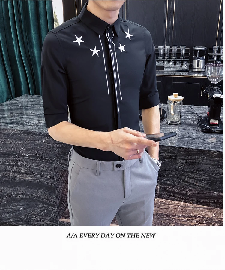 Мужские рубашки с вышивкой Camisa Masculina, повседневная приталенная Мужская рубашка в деловом стиле, мужские вечерние рубашки, Клубная уличная одежда