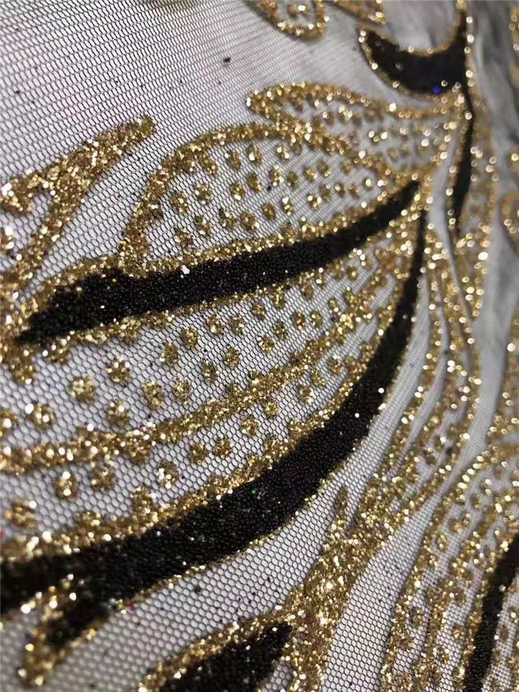 New glued glitter bright pearl French mesh gauze African lace fabric l beads Nigeria suitable for evening dress skir | Дом и сад
