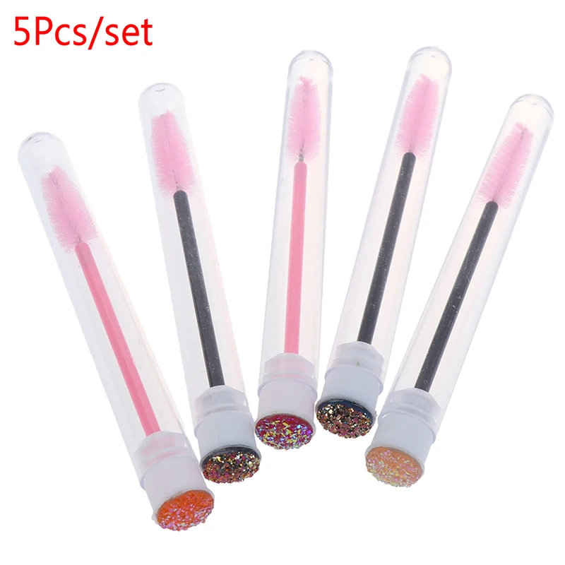 NEW 5Pcs Eyelash Extender Disposable Eyebrow Brush Separate Tube Design Charming Diamond Bottom Mascara Stick Applicator