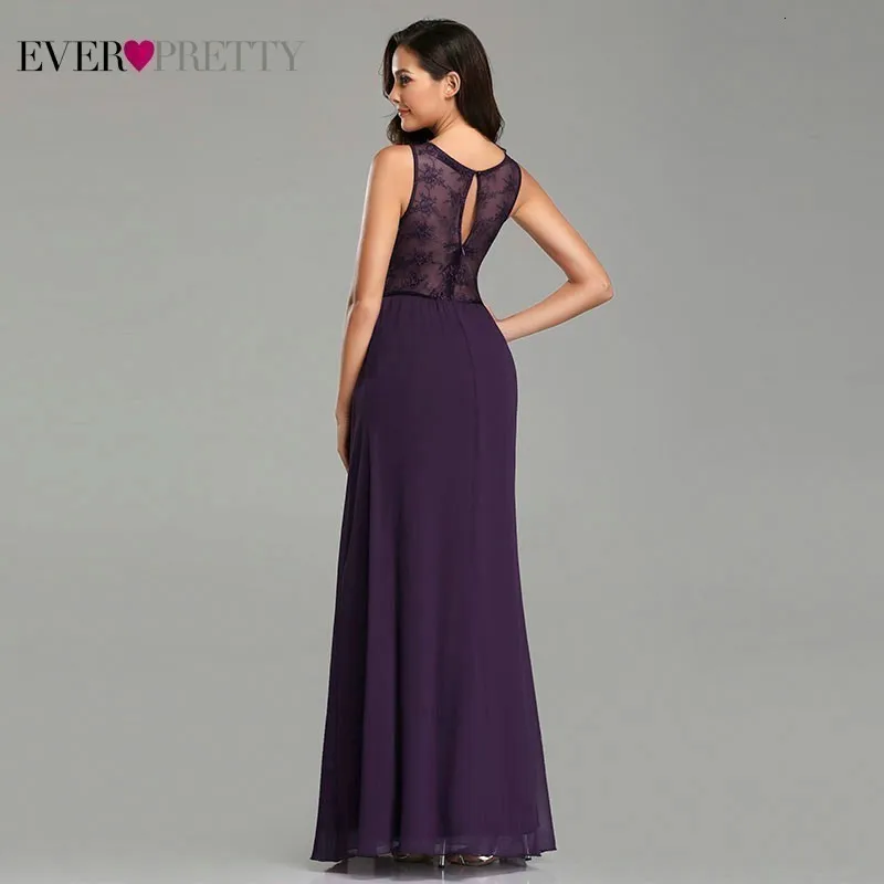 Темно-фиолетовый платье подружки невесты с Ever Pretty с О-образным вырезом с кружевной аппликацией, без рукавов Вечерние платья элегантные свадебные платья