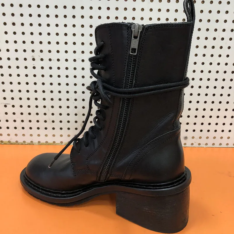 Scarpe donna/ г. Женские осенне-зимние ботильоны женская однотонная черная модная обувь на шнуровке с круглым носком женская обувь