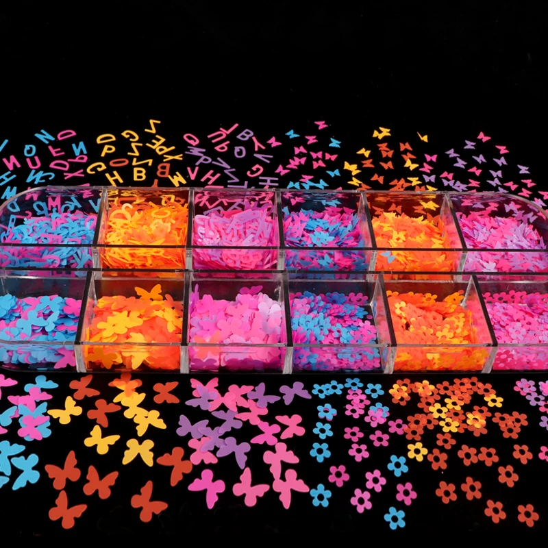 

Sparkly Butterfly Nail Sequins Paillette Mix Flower Fluorescence Nail Glitter 3D Flakes Slices Nails Art Decorations Accessories