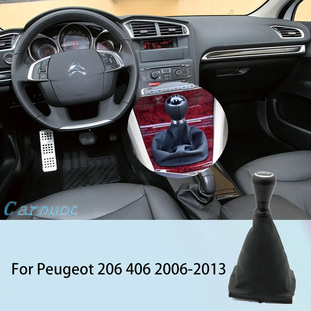 

5-speed manual Car Gear shift lever knob adjustment speed Shifter Stick Gaiter Boot Cover for Peugeot 206 406 2006-2013