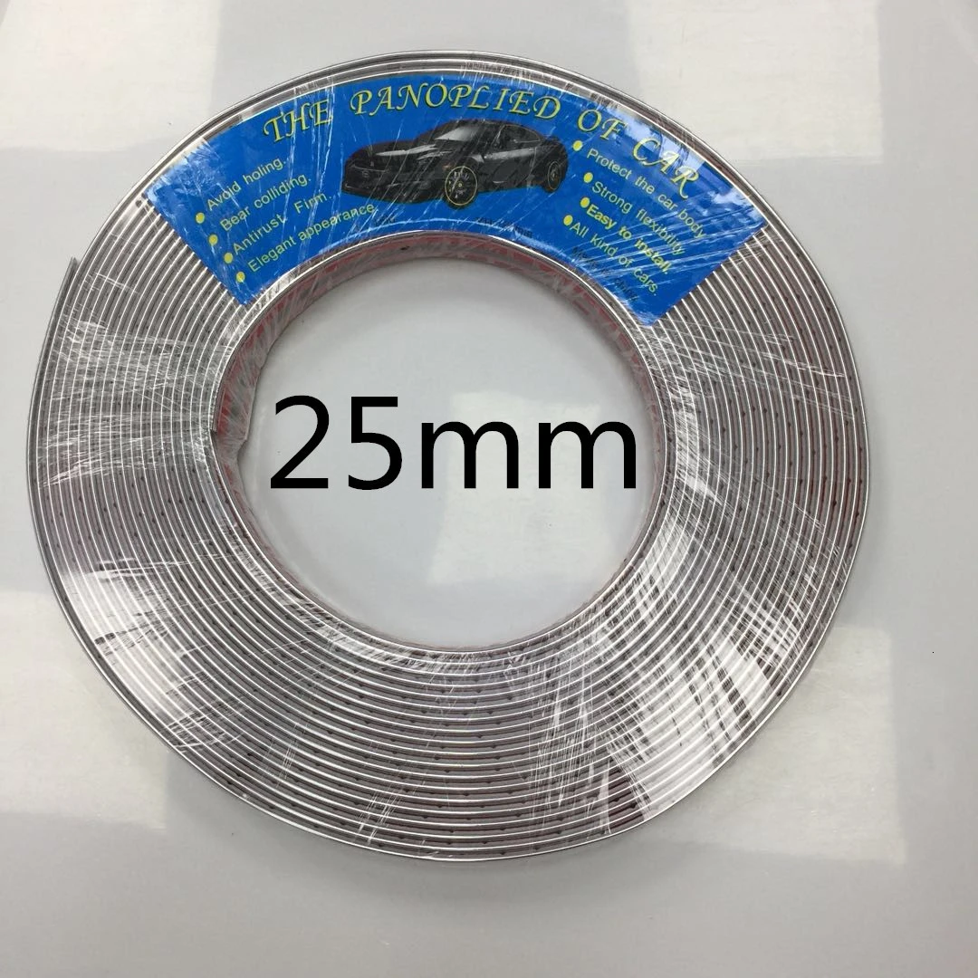 Width 25mm Автомобильная хромированная декоративная лента 12 м, серебристая, для решетки, окна, бампера, двери, края, защита от царапин - Цвет: Width 25mm