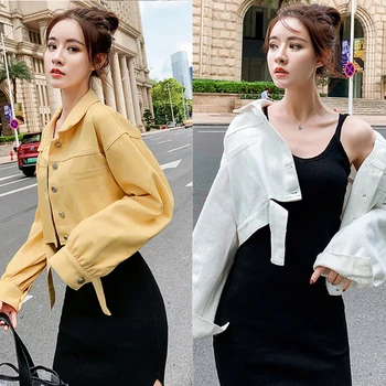 

Wome Jackets Ladies Solid Short Section Denim Jacket Women Outerwear Female Clothes Crop Jeans Jackets Casual Coats For Autumn