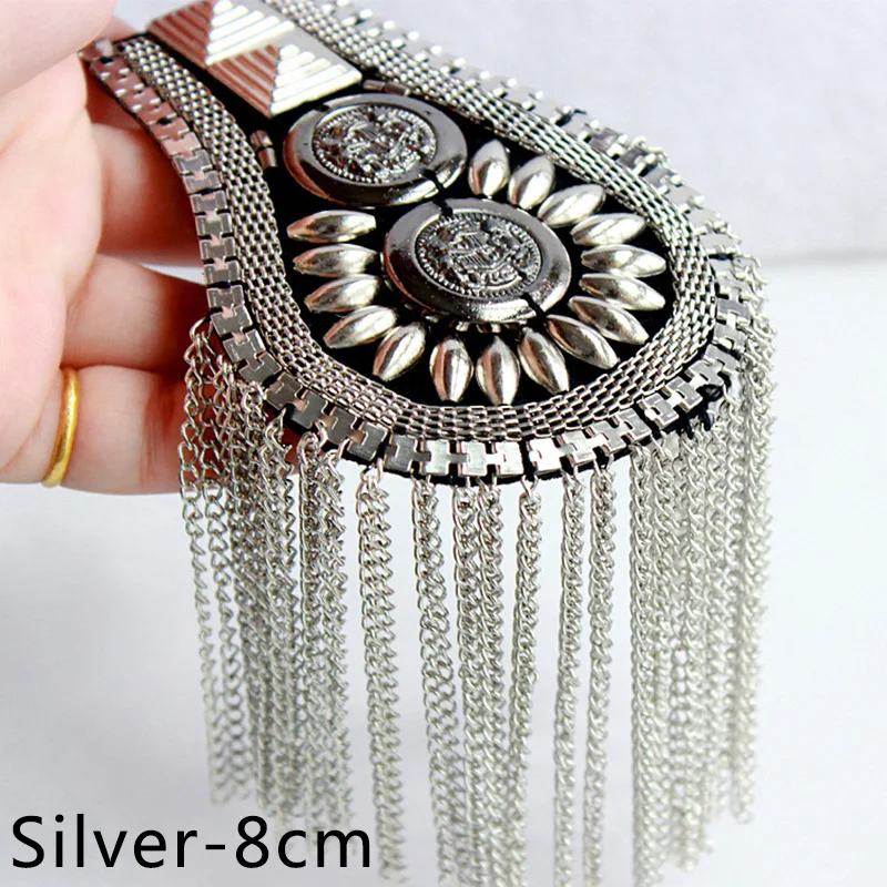 Silver-8cm Meetee 2 шт Модные металлические блестки нашивки с кисточками одежда украшение для плеч нашивка брошь пряжки DIY ювелирные изделия брошь аксессуары - Цвет: Silver-8cm