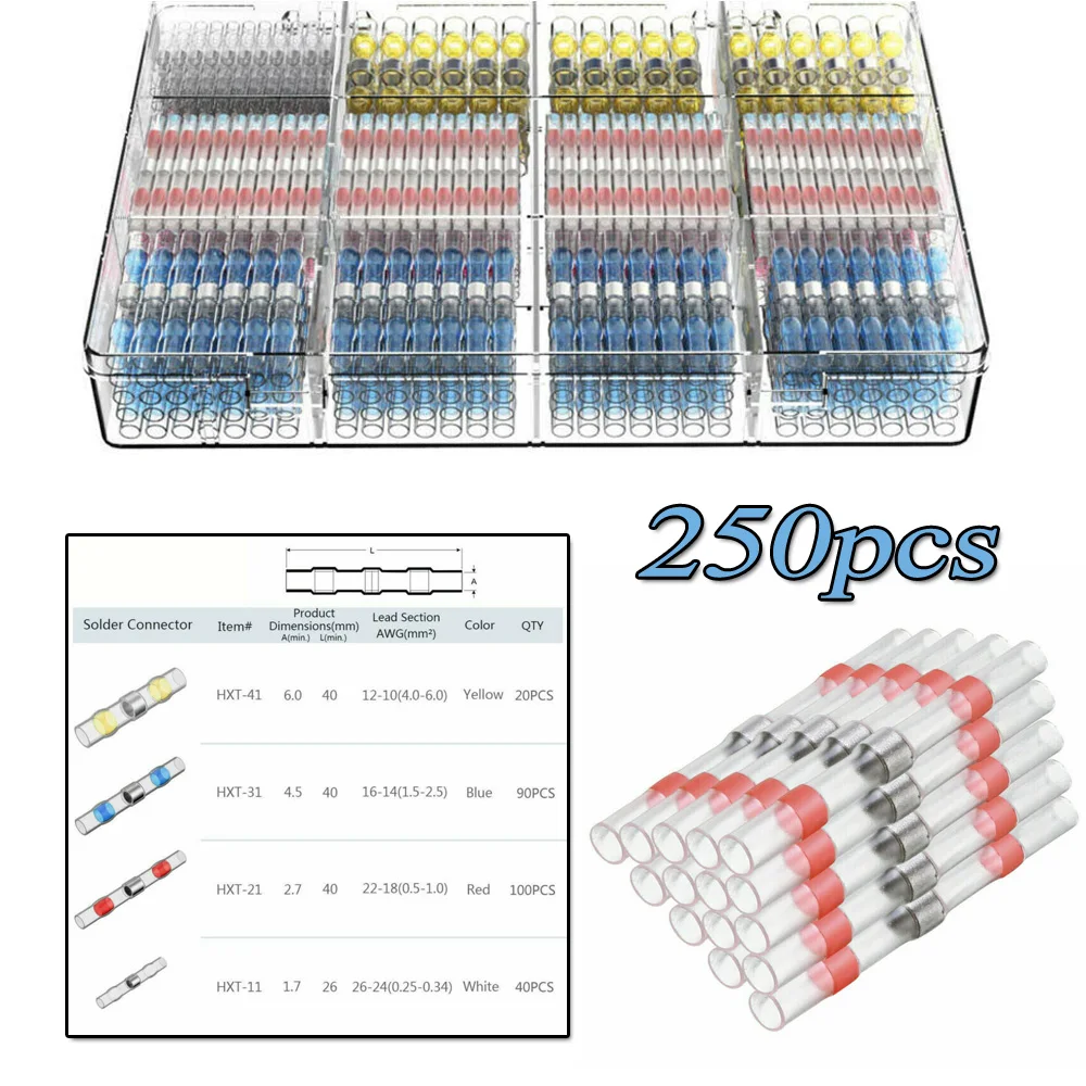 Стыковые клеммы припоя уплотнения рукава провода 250 шт. водонепроницаемый разъем метрический
