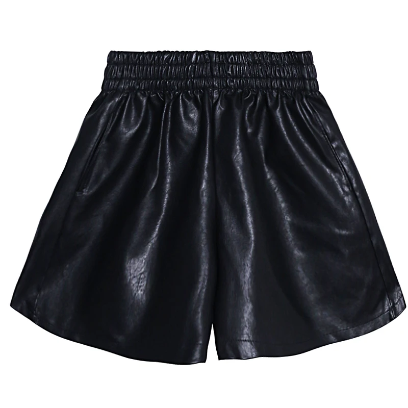 XUXI PU Shorts Women Elastic High Waist Large Size Autumn 2020 Fashion Outer Wear Slimming Streetwear Straight Loose FZ3198