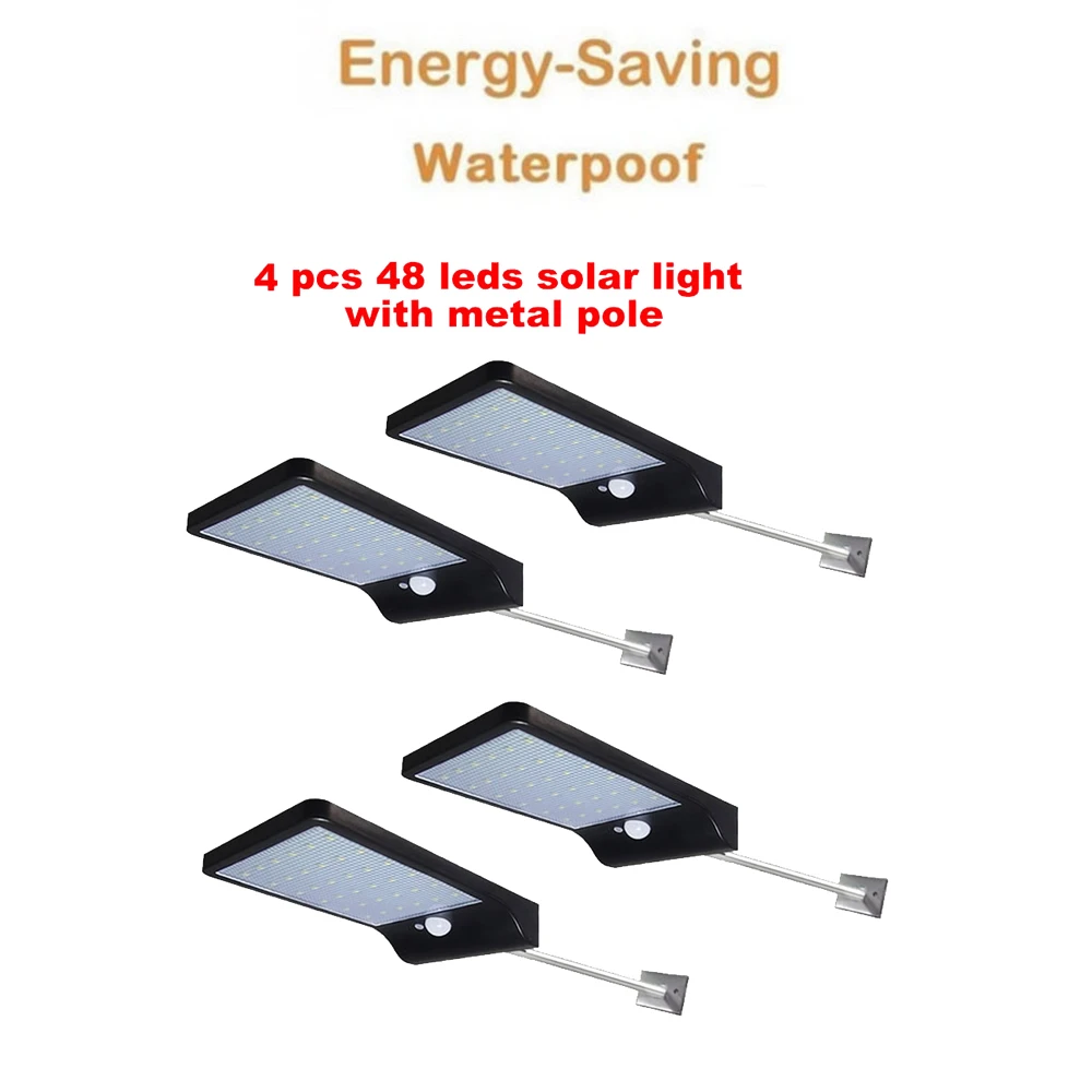 

2/4pcs 48 LED Solar Powered Wall Lamp PIR Motion Sensor Waterproof Light Bulb Garden Light Outdoor Path Security 3 Sided Luminou