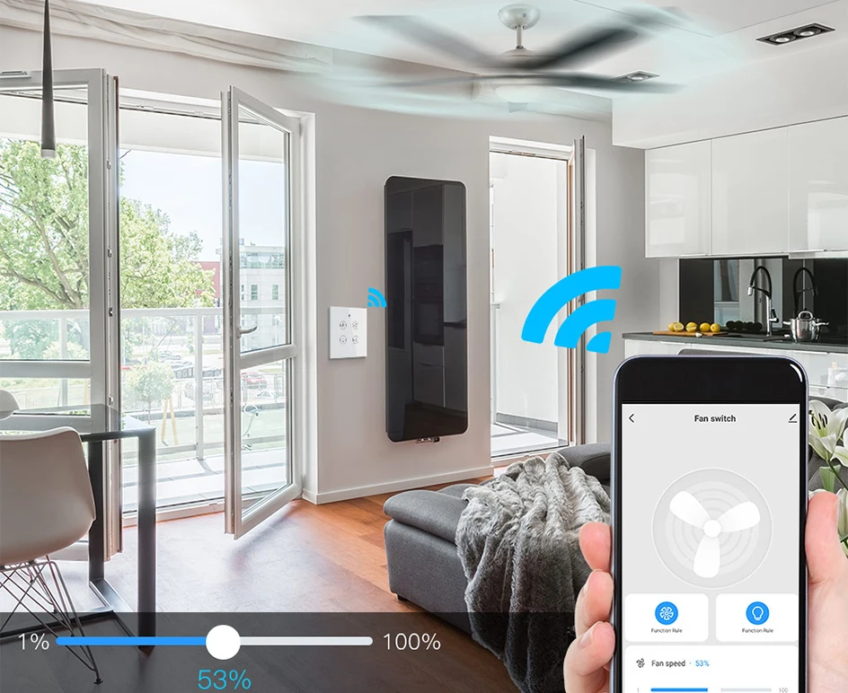 tuya wi fi rf inteligente ventilador de teto luz da lâmpada parede interruptor vida inteligente controle remoto vária velocidade funciona com alexa eco google casa