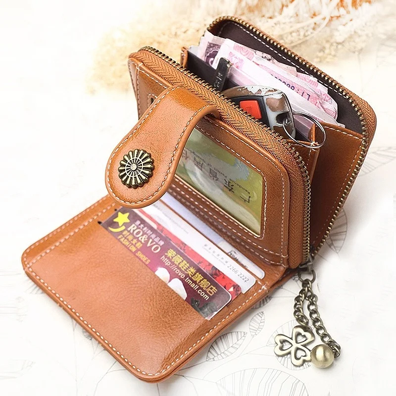 Масляный кожаный короткий длинный кошелек, винтажная женская сумка для телефона, Ретро кошелек, простая модная сумочка, держатель для карт, 6 цветов