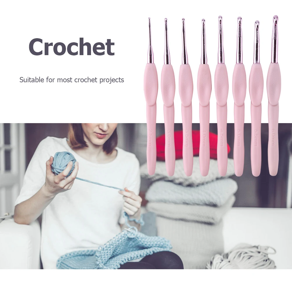 8Pcs Crochet Hook Knitting Needles Set Plastic Handle DIY Craft Sewing Tools Weaving