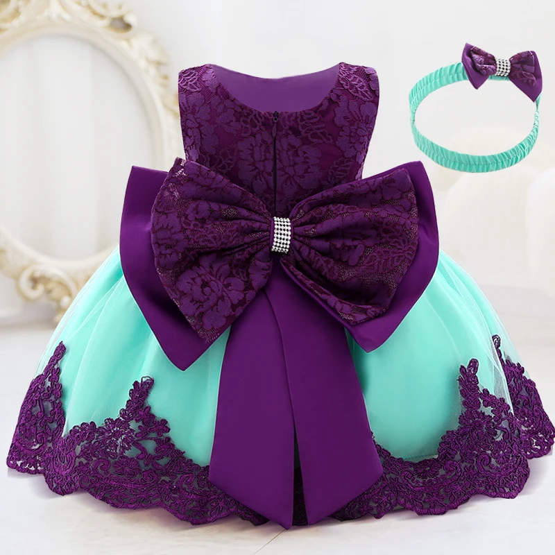 Infant First Birthday Dress Baby Girl Costume Big Bow Princess Baptism Party Dress