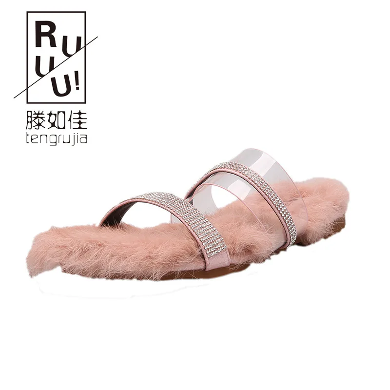 

Social WOMEN'S Shoes Versatile Online Celebrity Ulzzang Super Fire Summer Plush Slipper Outer Wear Transparent Hong Kong Style S