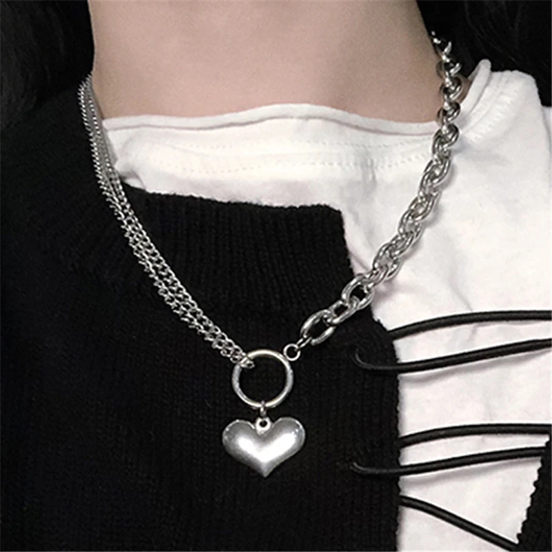 

Hip Hop Punk Long Chain Necklaces For Women Men Curb Chains Heart Round Necklaces Clavicle Chain Jewelry Holiday Gifts J40