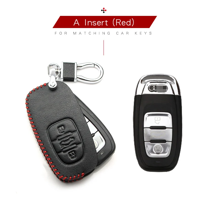 A Insert Red Кожаный чехол для автомобильных ключей, чехол КРЫШКА ДЛЯ Audi A1 A3 8P 8V A4 B9 B7 B8 B6 A5 A6 C6 4F C8 RS3 Q7 Q5 Q8 TT TTS 8S S1 RS6 брелок для ключей аксессуары - Название цвета: A Insert Red