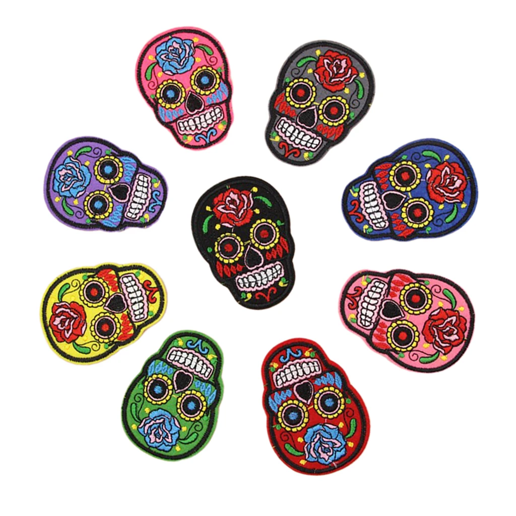 8x Skull Pattern Patch Fabric Garment Applique Embroidery, Handcraft Sewing Accessories Clothing Stickers Sew-on Patches
