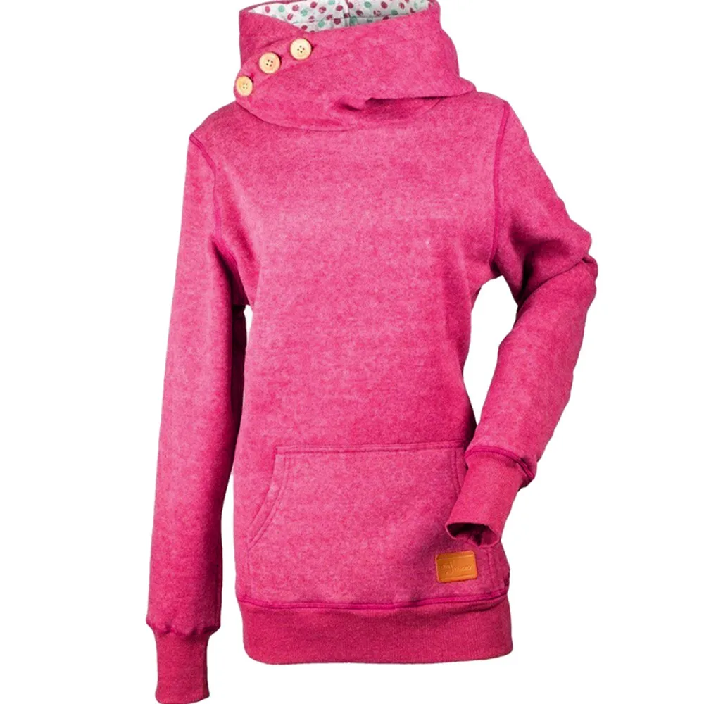 Повседневная Женская толстовка однотонного цвета с карманами и пуговицами, декоративный пуловер, толстовка, блузка, негабаритная, kawaii, Harajuku, женская, aug 27 - Цвет: Pink